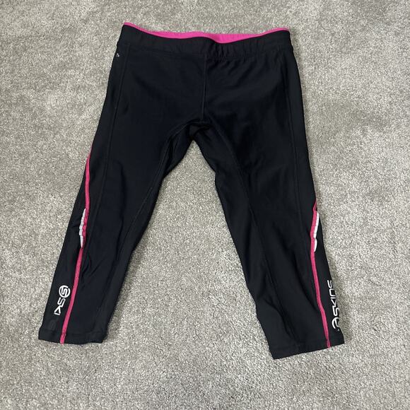 Skins A200 Compression Pants Womens Sz XL Black Pink Long Tights Activewear Gym - Picture 1 of 8